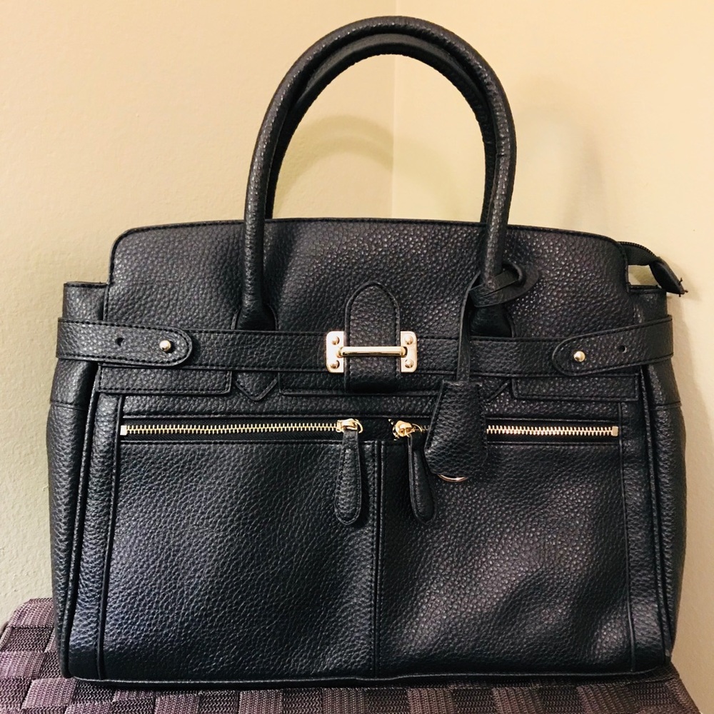 Black skinny tote with gold detailing